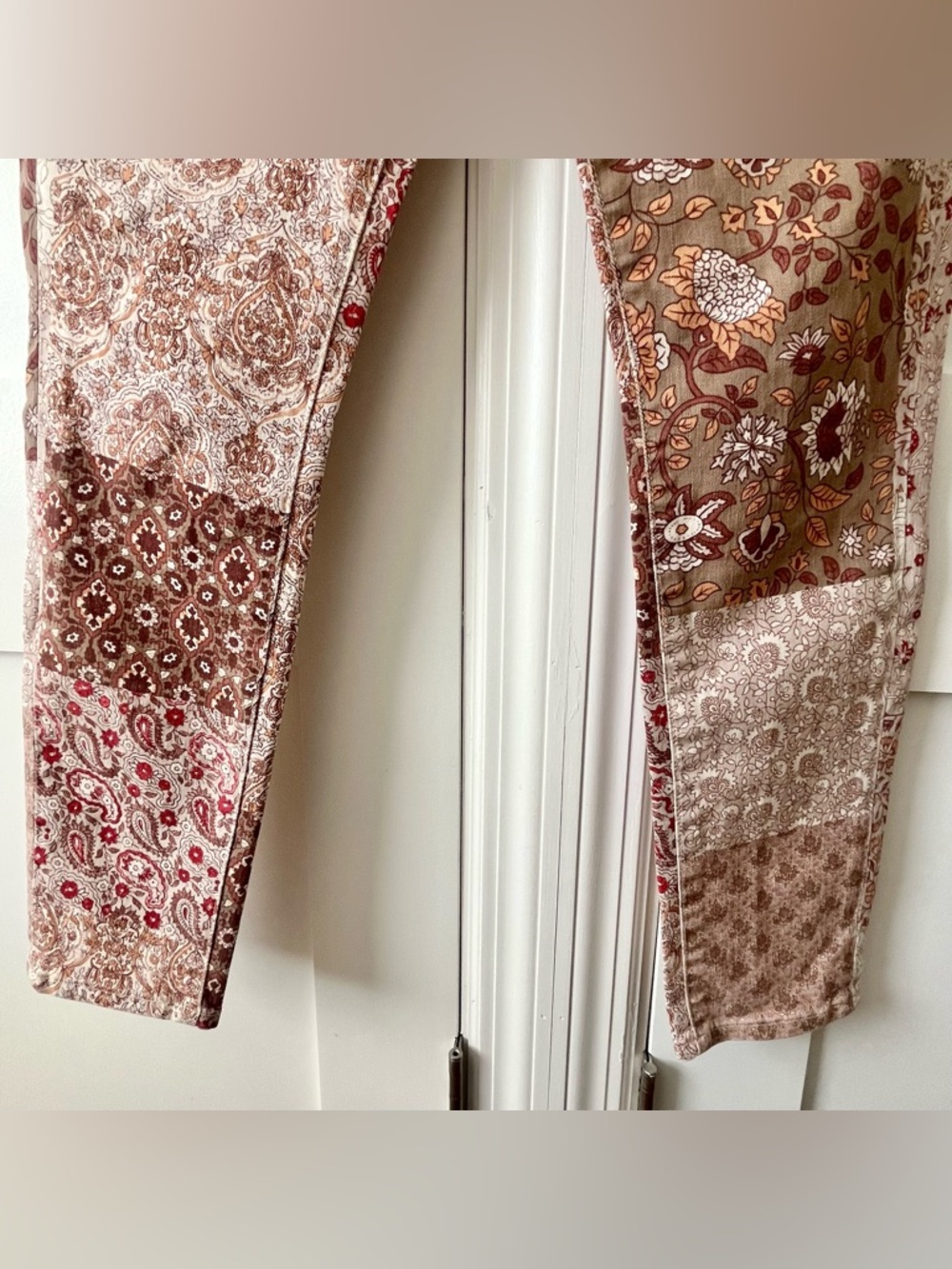 Lucky Brand Charlie Skinny Boho Patchwork Jeans Beige Sz 10 - Picture 9 of 16